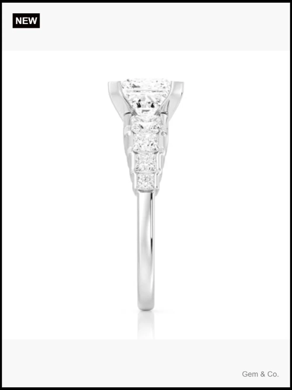 Princess Cut Moissanite Engagement Ring Sterling Silver Rhodium Plated Wedding